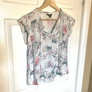 Buffalo David Bitton White & Pink Floral Blouse Size S